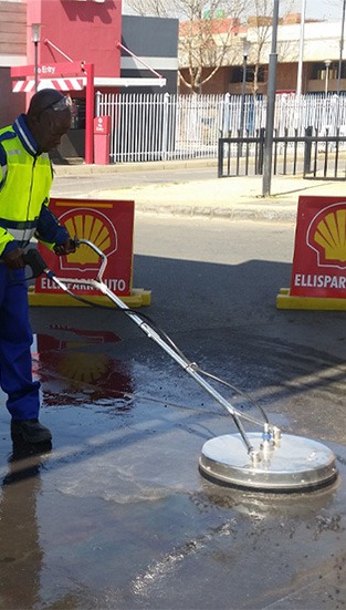 Mosmatic surface cleaner used on petrol station forecourt