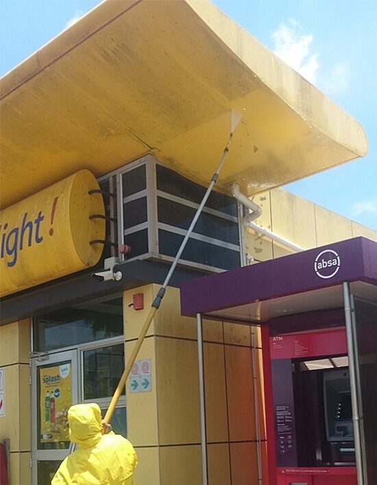 Canopy and signage cleaning at petrol station in Johannesburg